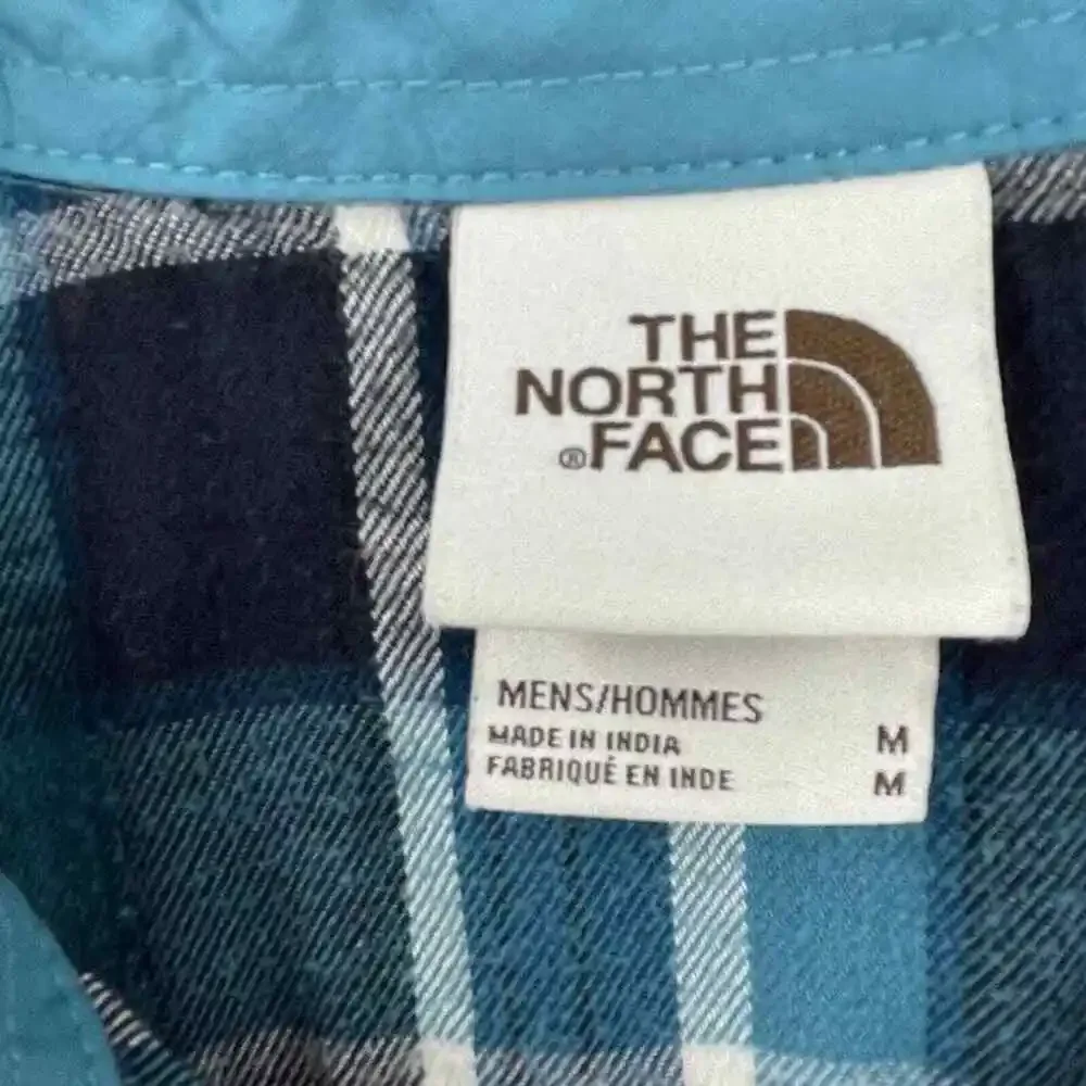 The North Face Shirt Mens Medium Teal Blue Black Plaid Button Up Long Sleeve